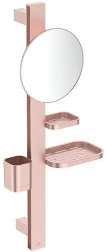 Ideal Standard BD589RO Alu+ Beauty Bar, Accessoires Kombination S700, mit Spiegel Ø 20 cm, 2 Ablagen und 1 Becher, Rosé