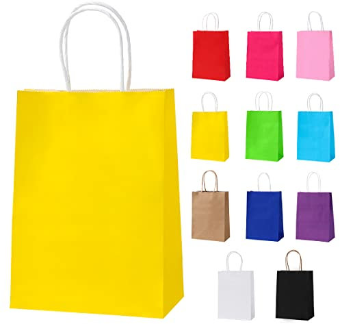 Cootato 24 Stück Geschenktaschen, Party Favor Taschen mit Griffen, Bunte Geschenktüten aus Kraftpapier für Geburtstag, Hochzeit, Babyparty, Partyzubehör und Geschenke- Gelb