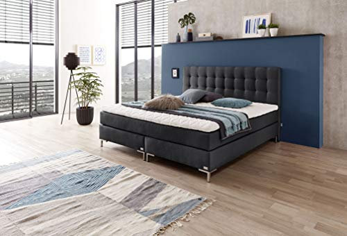 WELCON Boxspringbett | Hotelbett Rockstar 200x200 cm H2, H3, H4 und H5 in grau, schwarz, beige, rot, blau (H5 ab 110 kg, Schwarz)