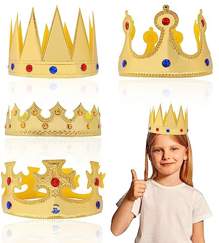 TIESOME König Krone Gold, 4 Stück Krone König Geburtstagskrone Krone Geburtstagshut Geburtstagsparty Kronen für die Königliche Dekoration Einer Geburtstagsfeier