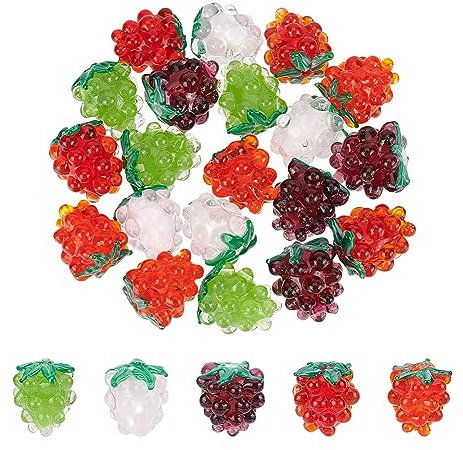 NBEADS 10 pcs 5 couleurs Perles de Chalumeau Faites à la Main, Perles de Raisin en Verre Perle de Fruits en Verre Perle D'Espacement au Chalumeau en Vrac pour Bijoux Collier Bracelet Boucle D'Oreilles