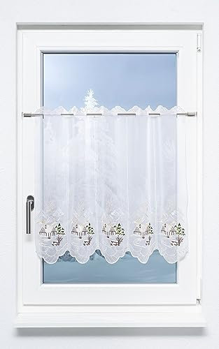 Plauener Spitze Scheibengardine Haus (Bx H) 113,4cm * 65cm Braun/Graubraun