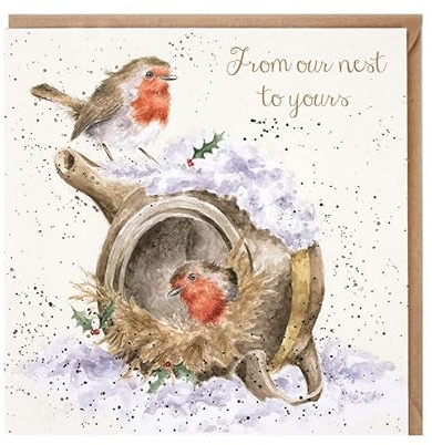 Wrendale Designs Our Nest to Yours Christmas Card - Robins in Snowy Nest with Foil Details - Eco-Friendly and Recyclable