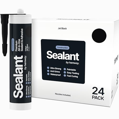 Hemway - Construction All-In-One Hybrid Polymer Sealant & Adhesive - Jet Black | Anti-Mould, Waterproof & Paintable | 300 ml (24 Pack)