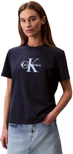 Calvin Klein Damen T-Shirt Kurzarm Hero Classic Monologo Tee mit Rundhalsausschnitt, Blau (Dark Sapphire), S
