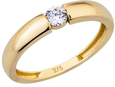 Ardeo Aurum Damen Goldring aus 375 Gold mit Zirkonia Stein Solitär Spannfassung Verlobungsring Gelbgold Größe 54