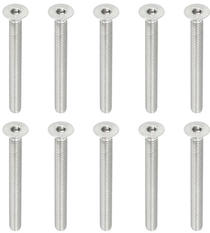PATIKIL M6 x 60mm Flat Head Socket Cap Screws, 10 Pack 304 Stainless Steel 18-8 Machine Screws Flat Countersunk Bolts Hex Socket Drive Fasteners Grade 6.8