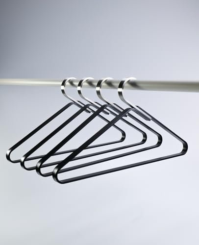 Siqual Design Metall Kleiderbügel aus Aluminium+Edelstahl – Robustes & Elegantes 4er-Set, langlebig & schonend für Kleidung, 3 Farben, Made in EU – Kleiderbügel Silver Unique (Black)
