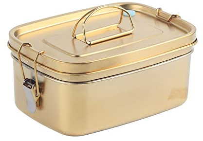 Nikou 1.5L 304 Caja de lonchera de acero inoxidable Capas doble Contenedor de alimentos Metal Vinistra Oro
