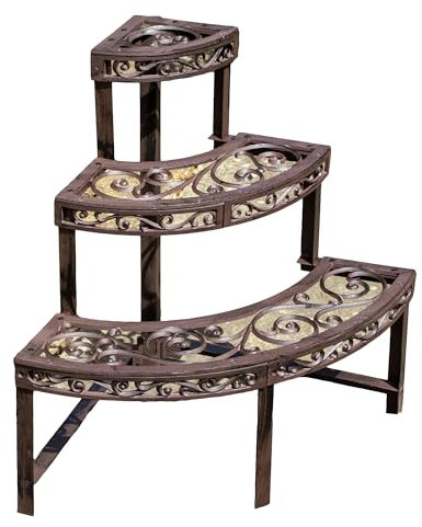 Cast Iron Corner Plant Stand Metal Scroll Quarter Round Flower Pot Etagere Rack