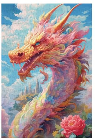 Jigsaw Puzzles for Adults 1000 Piece Dragon Large Puzzle Flower, Difficult Challenging Family Games for The Whole for Women, Wooden Jigsaws with Gift Box Packaging, Home Room Decor 75x50cm D-940