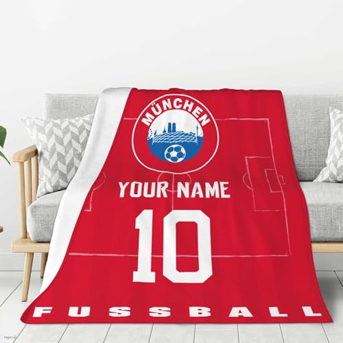 WeiaiziY Bayern Personalisierte Kuscheldecke,Bayern Torwart Tragbare Decke mit Namen, Nummer, Fußball Fans - Flauschige Decke für Stadion, Couch & Wohnzimmer