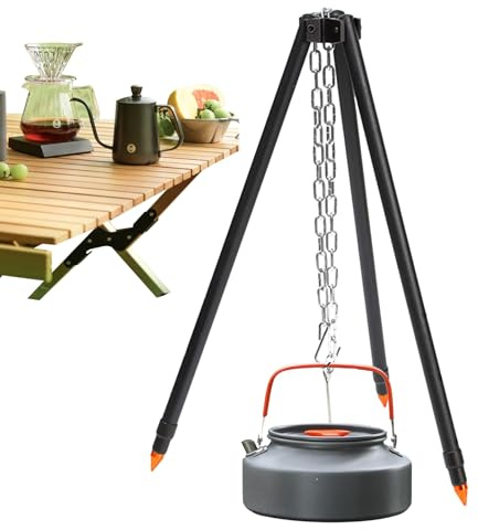 Trípodes Grill - Robusto, colgante para fogata, trípode grande, portátil, maceta exterior duradera, altura ajustable, para camping familiar, picnics, etc