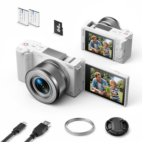 Appareil Photo Numérique 5K 72MP Compact, Zoom Optique 6X, Écran Orientable 180° 2,8 Pouces, Anti-Flou, Autofocus, Carte 64Go + 2 Batteries – Idéal pour Vlog et Voyage