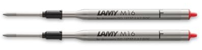 LAMY M16 2er-Set Kugelschreiber-Großraummine aus Metall - Original Ersatzmine für alle Lamy Kugelschreiber Modelle - dokumentenecht - Strichbreite Fein in Tintenfarbe rot