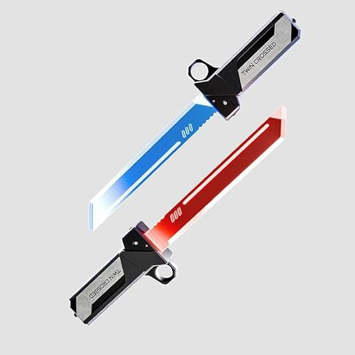Generisch Juguete de sable de luz de doble hoja con luces rojas y azules, espada brillante extensible para niños, regalo de cumpleaños