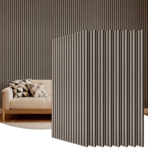 TONOR Holz-Wandpaneele für Innenwand-Deko – 8er-Pack, 120 × 60 cm | Akustikpaneele Holz-Lamellen – 5,76 m², Schalldämmende Wandpaneele für Lärmschutz & Deko, Wohnzimmer, Büro, Grau