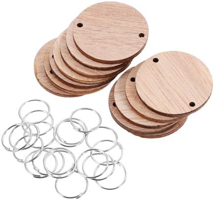 WINOMO 50pcs Round Wooden Slices with 50 Iron Loops Set for Birthday Reminder Hanging Wooden Plaque Board DIY Calendar Accessories Home Decoration (Wood Grain)