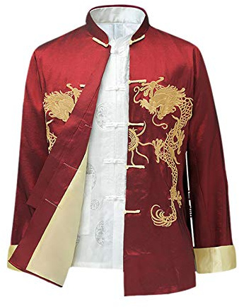 Chinese Style Tai Chi Shirt Kung Fu Tops Tang Suit Men Long Sleeve Dragon Embroidered Jacket Coat Outwear