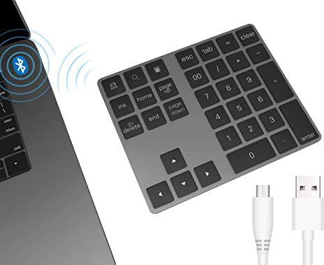 Pubiohs Ziffernblock Bluetooth, Kabelloses Numpad mit 34 Tasten, Tragbarer Mini Numeric Keypad Speziell für Finanzen und Buchhaltung, für Laptop, Tablet, PC, Surface, MacBook, Schwarz