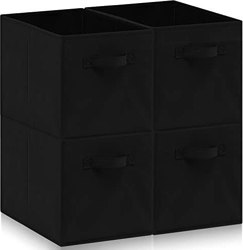 Amazing Tour 4 PCS Cube Storage Boxes 33x38x33 Foldable Fabric with Handles Collapsible for Home Office Nursery Organiser - Clothes Basket Containers, Black
