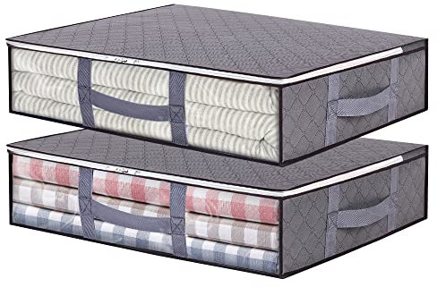 Vieshful 2 Pack Unterbettkommoden 40 L Faltbarer Kleiderbeutel Große Kapazität Aufbewahrungsbehälter mit klaren Fenster verstärkten Griffen Reißverschluss für Bettdecke Decken Bettwäsche, Grau
