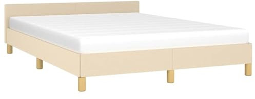 vidaXL Cadre de Lit avec Tête de Lit Sommier à Lattes Lit Rembourré Cadre à Lattes Lit Double Adulte Chambre Intérieur Crème 140x190 cm Tissu
