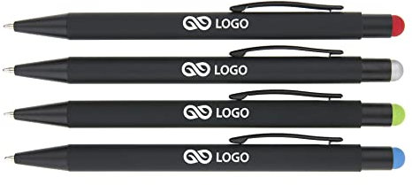WPRO Kugelschreiber Jana mit Gravur – 50 Metall-Kugelschreiber mit Soft-Touch & Touchpen | Werbeartikel mit Logo | Gravurfläche 55x6mm