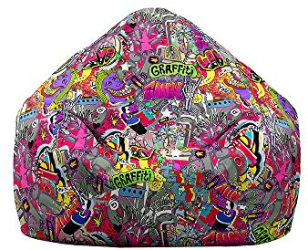Treer Pouf Poire sans Garnissage pour Adulte, Enfants, Géant Fauteil Poire sans Remplissage, Hip hop Graffiti Impression Confortable Housse de Pouf Poire, Chaise de Salon (100x120 cm,Rose)