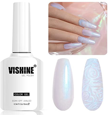 Vishine Pearl Gel Smalto per Unghie, 16ml Glitter Disegno Gel Polish Shimmer Mermaid Gel per Unghie Soak Off Gel UV per Salone Casa Manicure Fai da Te 16ml