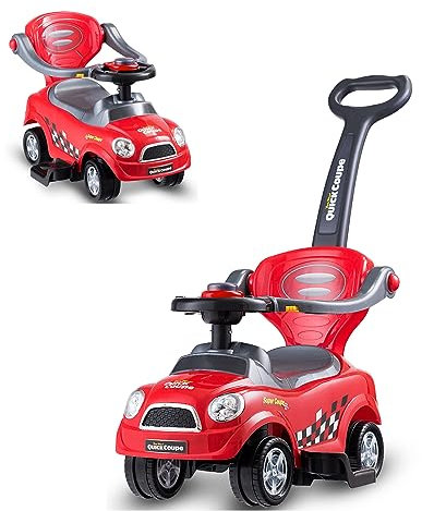 DREAMADE Rutschauto mit Schiebestange, Rutschfahrzeug mit abnehmbarem Sicherheitsbügel & Fußstützen & Hupe & kippsicherem Design, Schiebewagen für Kinder von 2-6 Jahren (Rot)