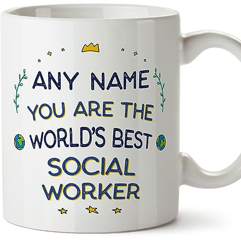 MUGFFINS Personalised Mug for Social Worker - in English - World's Best - Funny Custom Gift for Colleagues - Ceramic 11oz Mug