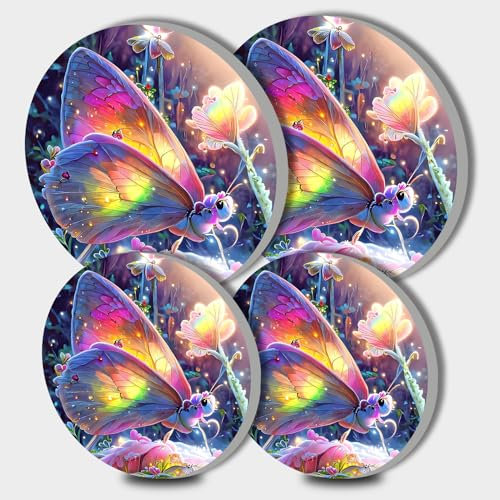 Colorful Butterflies and Flowers Round Hob Covers 4-Piece Stove Plate Cooker Hob Covers for Cookers Top Burner Gas Range Oven Protector Kitchen Accessories Cooktop Decorative Decor