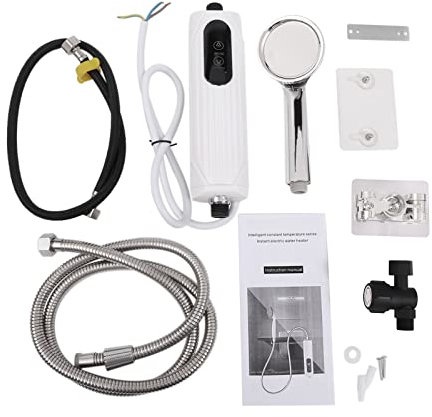 Calentador de agua instantáneo, 3500w Pequeño calentador de agua instantáneo eléctrico, con pantalla LEE, 25-55℃ Kit de ducha (cabeza de ducha) Calentador de agua instantáneo