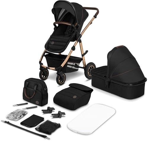 LIONELO Amber Kinderwagen 2 in 1 Kombikinderwagen, Kinderwagen Set mit sportlichen Sitz und fester Babywanne, Tasche, Moskitonetz, Abdeckung Regenblatt (Grau)