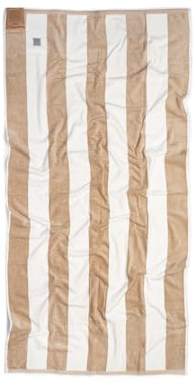 MOMOMUS Toalla de Playa de Algodón Velour 100% - Rayas Cabana, Suave y Ultraabsorbente - Ideal como Toalla de Playa Grande Antiarena y Toalla de Piscina Grande - Beige, 90x180 cm