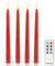 Fanna 4 Red Wax Finished Flameless Dinner Candles with Timer for Christmas, Battery Operated Led Taper CandleSticks for Valentine's Day and Wedding, Remote and Batteries Included - H 28cm