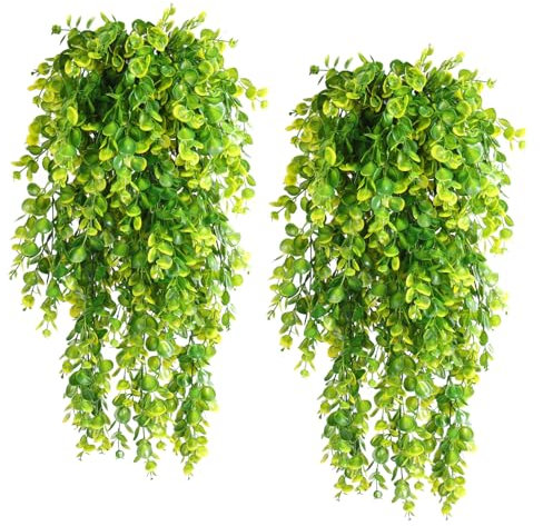 RECUTMS Artificial Hanging Plants 4Pcs Faux Eucalyptus Leaves Fake Plant Indoor Outdoor Home Decor Faux Greenery for House Room Garden Wall Patio Office Shelf Eucalyptus Decoration（Yellow）