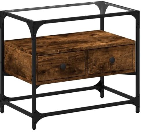 vidaXL TV Schrank, Fernsehtisch mit Glasplatte, Lowboard für Fernseher, TV Möbel Fernsehschrank für Wohnzimmer, Industrie-Design, Räuchereiche Holzwerkstoff