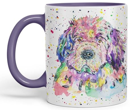 Vixar Newfoundland Dog Pet Animals Watercolour Ceramic Coloured Mug Cup for Tea Coffee Hot Brew 330ml 11Oz Gift (Purple)