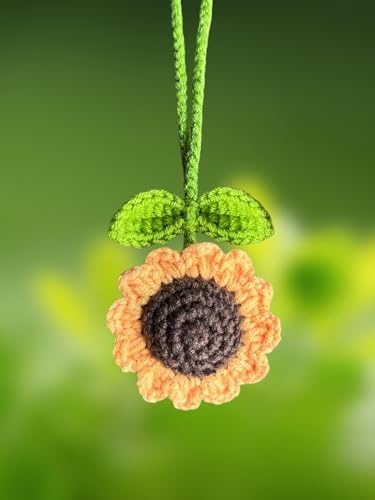 KIAYOO Autospiegel Anhänger Gestrickte Sonnenblume, Auto Deko Süße Rückspiegel Hängedekoration, Auto Zubehör Innenraum Geburtstags Weihnachts Neujahr Geschenk für Mädchen Frauen Freunde