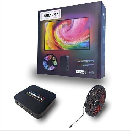 HUBAURA Sync Box retroilluminazione HDMI 2.0 Nastro LED sincronizzazione Immagine, Nastro LED per TV 42 a 88 Pollici (42-48 Pollici)
