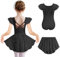 Arshiner Mädchen Schwarz Ballettkleid Kurzarm Baumwolle Ballettkleidung Elegant Tanzkleid Rückenfrei Balletttrikot Kinder Ballett Trikot mit Tütü Ballettanzug Tanztrikot 130/4-5 Jahre