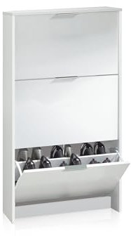 duehome | Zapatero 3 Puertas, Zapatero Estrecho, Acabado en Color Blanco Brillo, Modelo Remi, Medidas: 60 cm (Largo) x 113 cm (Alto) x 22 cm (Fondo)