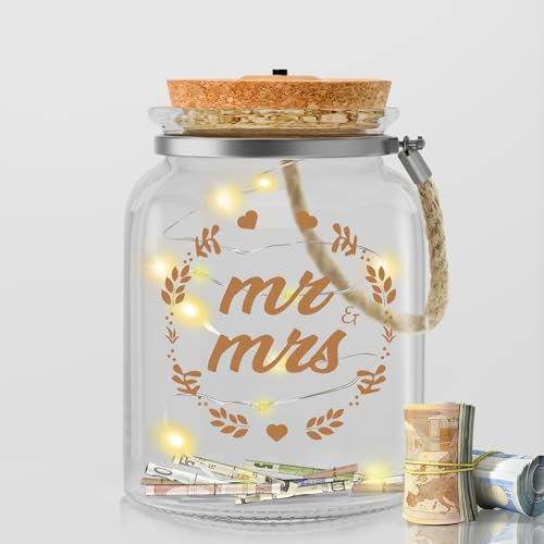 LED Flaschenlicht Hochzeitsgeschenke, Geldgeschenke Hochzeit Verpackungen, Hochzeitskasse Spardose, Hochzeitsgeschenke Geld Leuchtflasche für Brautpaar (Mr. & Mrs.)