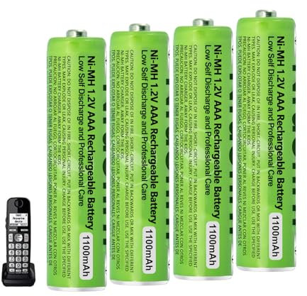 4 Pack AAA Rechargeable Batteries for BT Panasonic Cordless Phones, 1100 mAh High Capacity, 1.2V Low Self-Discharge NiMH AAA Battery 2500 Recharge Cycles