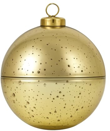 Dekohelden24 Edle Glaskugel, Gebäckdose, Aufbewahrungsbehälter, Glasschale, Baumkugeldose, Dekoschale, Glasbehälter als Weihnachtskugel mit goldenem Krönchen aus Glas in gold, L/B/H 11 x 11 x 13 cm.