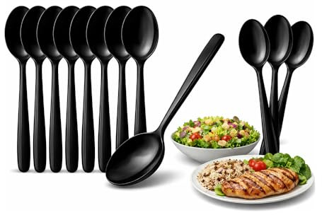 Mehrweg Löffel Schwarz – 100 Stück – Suppenlöffel Spülmaschinengeeignet bis 125 Waschgänge – Wiederverwendbare Löffel für Gastronomie & Catering