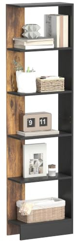 HOMCOM Mobiletto Scaffale 5 Ripiani 45x21x170 cm Marrone Rustico | Stretta e Alta, Portaoggetti Salvaspazio Moderno in Legno, Libreria per Bagno Soggiorno Camera da Letto Studio Ufficio