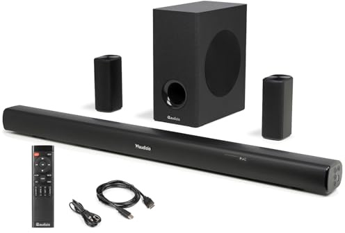 Audizio SB100 5.1 Surround Sound System for TV, Home Theatre System with Soundbar, Wired Subwoofer and Rear Speakers, HDMI ARC, Optical, Bluetooth, USB, 160W